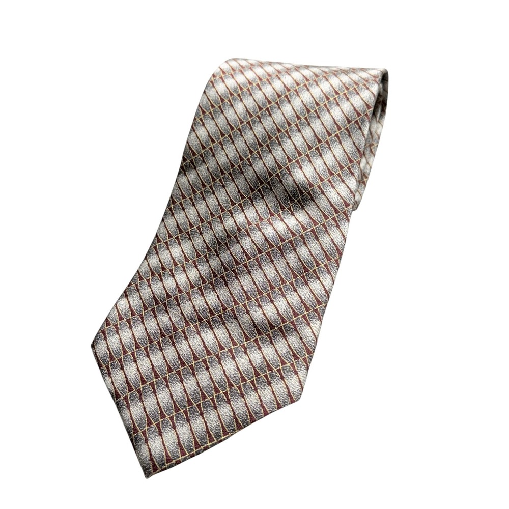 Danggi Mens Silk Tie Hand Made Korea Geometric Silver Grey Burgundy Necktie